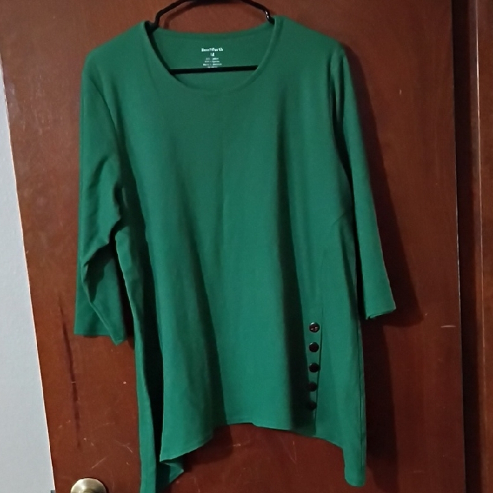 Bon Worth Green Long Sleeve Top with Button Detail